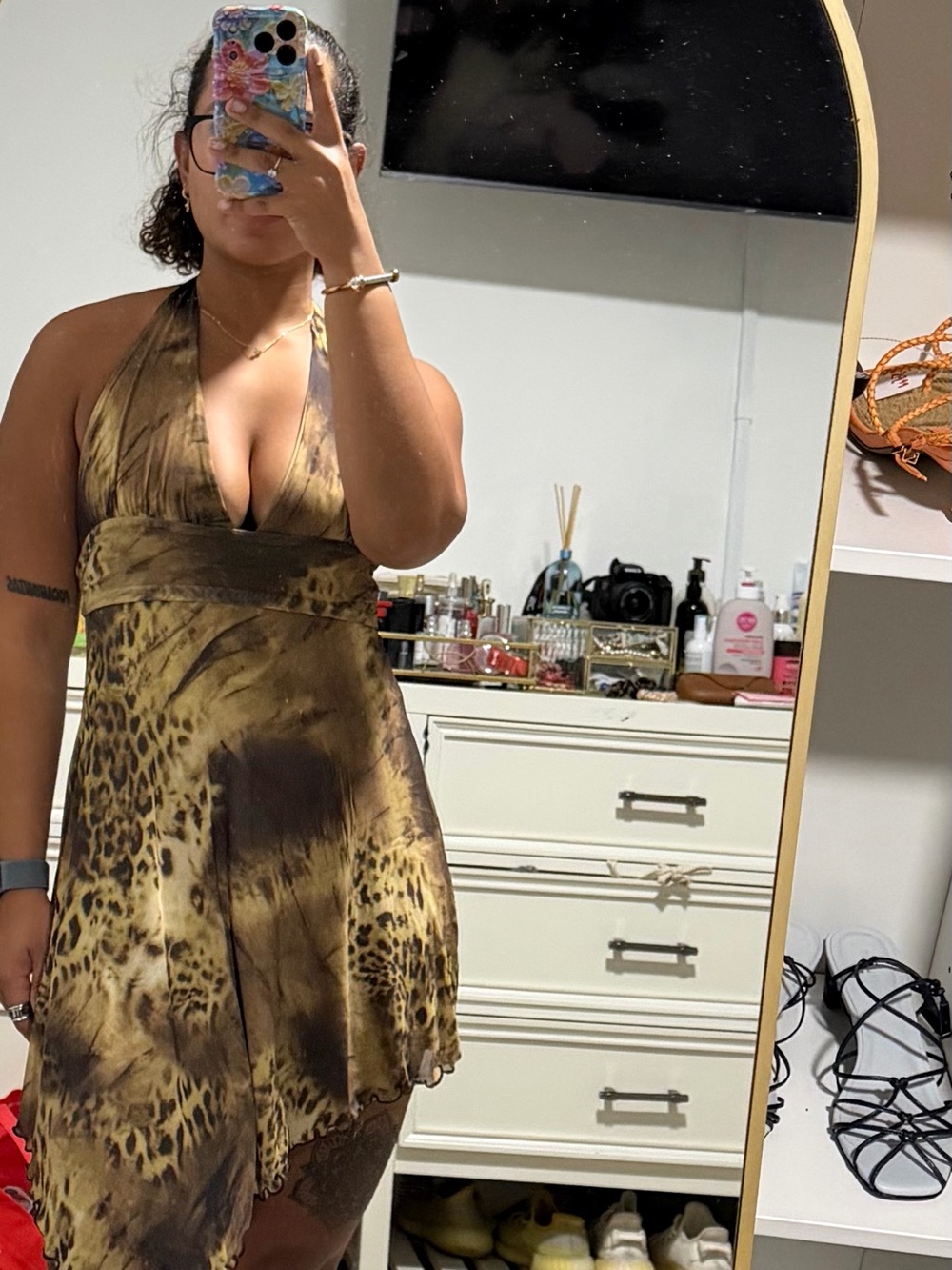 Urban Outfitters Brown Animal-Print Asymmetrical Halter Dress